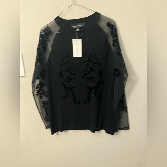 Colleen Lopez Elegant Black Blouse with Sheer Embroidery - Picture 5 of 9